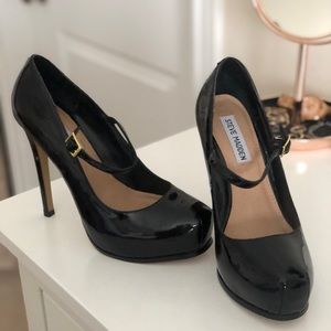 Steve Madden platform toe, patent Mary Jane pumps